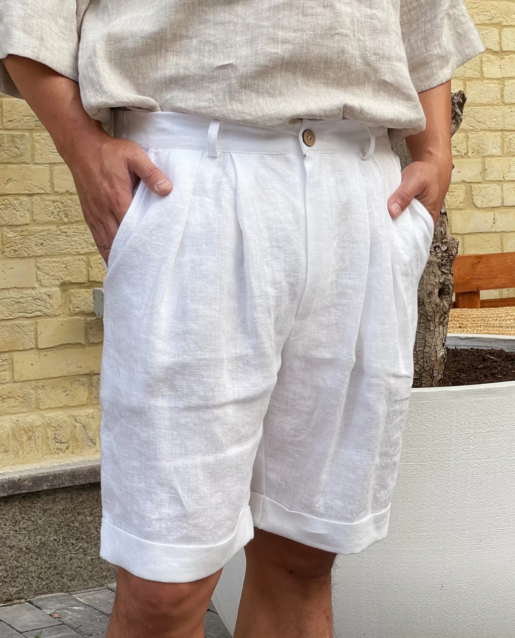 Short KÄLLA en lin - Blanc