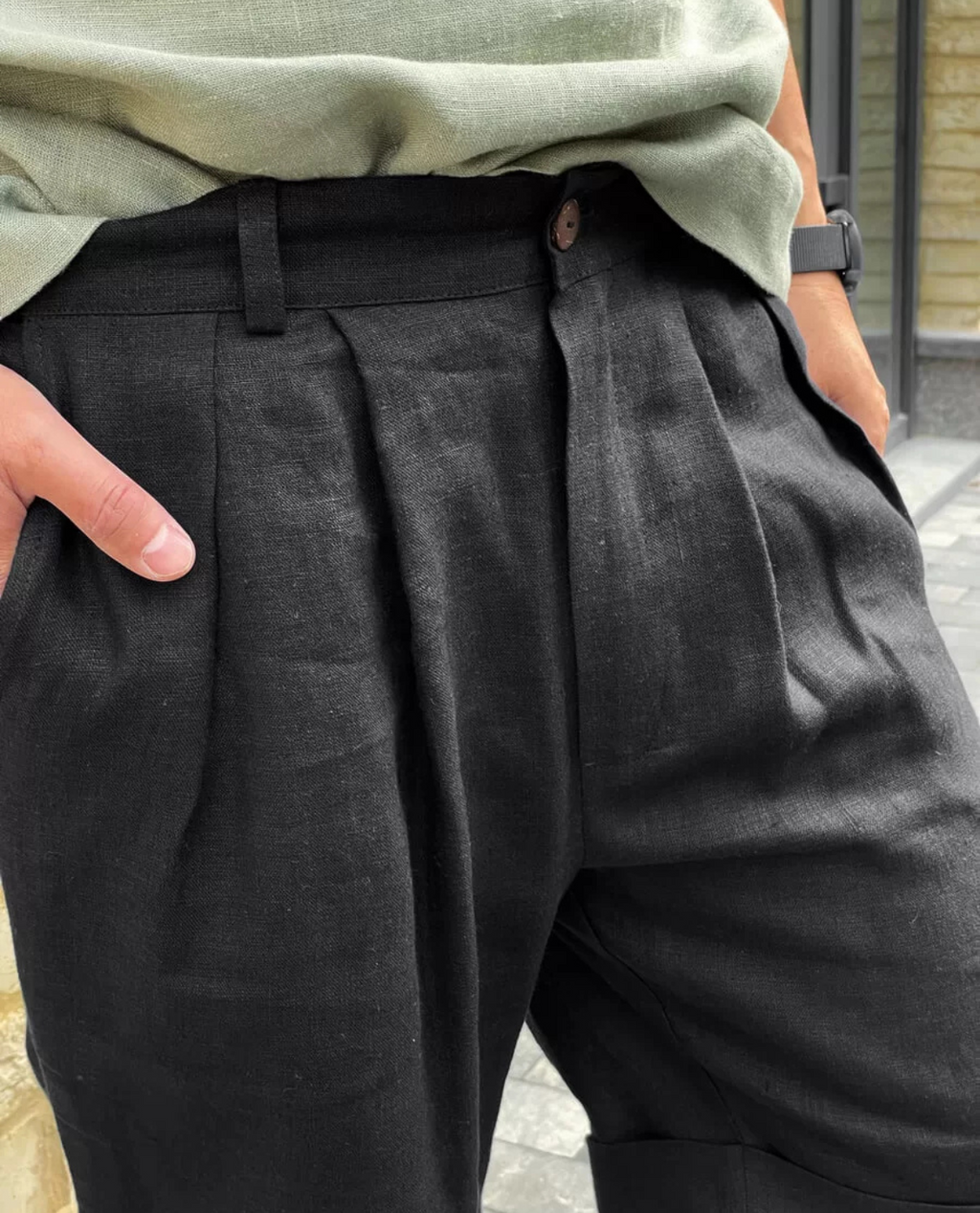 Short JJALTE en lin - Noir