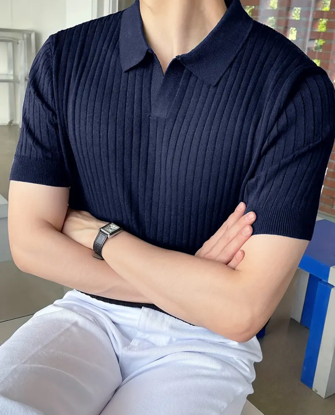 Polo GRETA en coton - Bleu marine