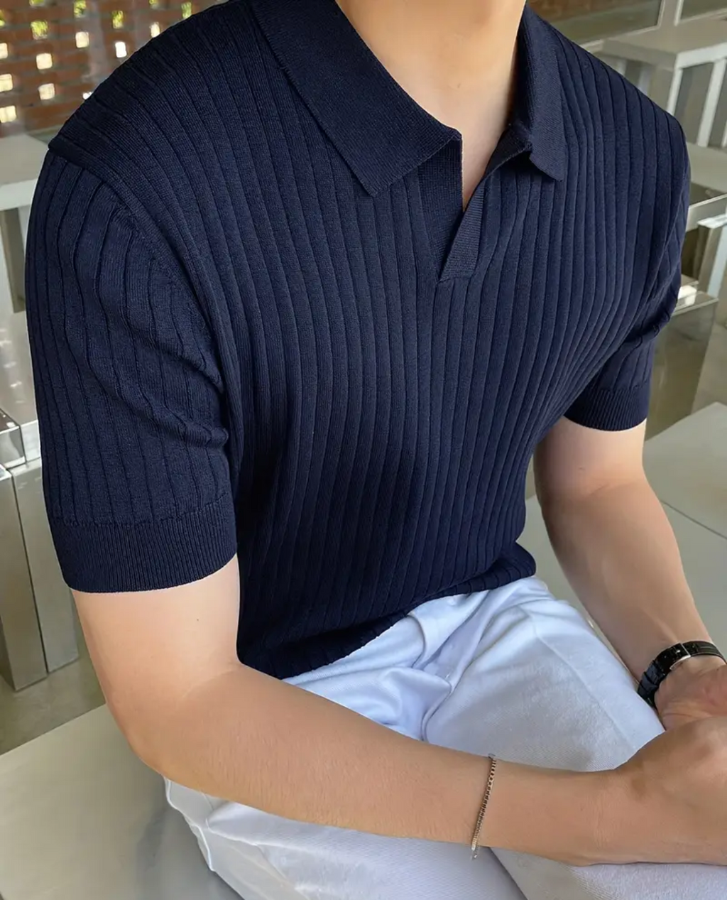 Polo GRETA en coton - Bleu marine
