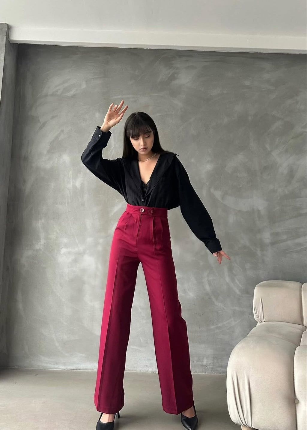 Pantalon KALLE en tissu - Bordeaux