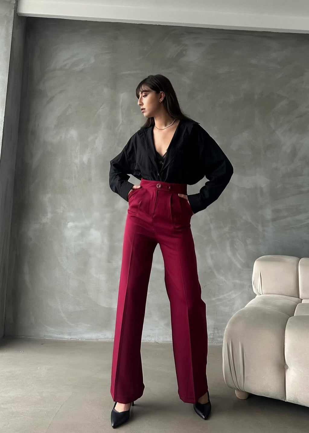 Pantalon KALLE en tissu - Bordeaux