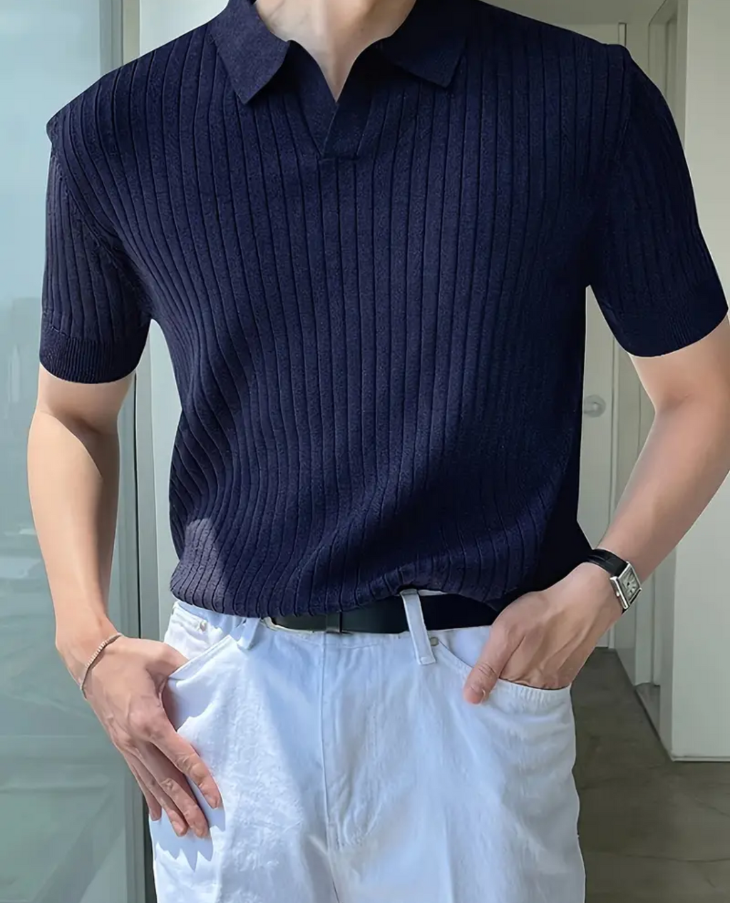 Polo GRETA en coton - Bleu marine