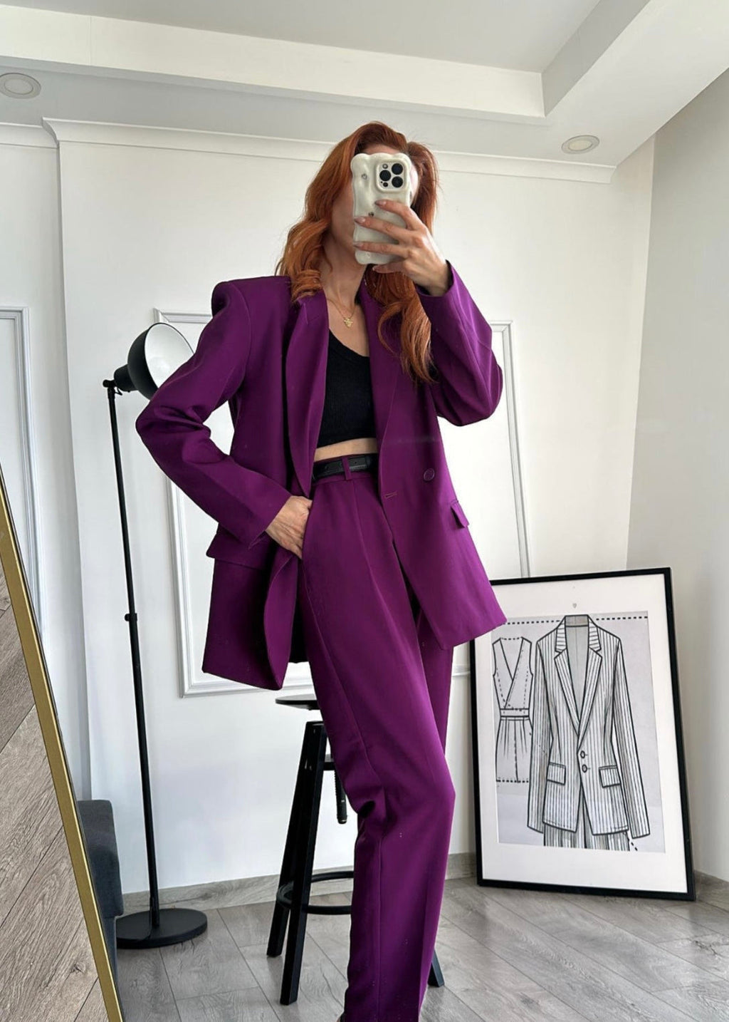 Ensemble Costume LIGNE en coton - Prune