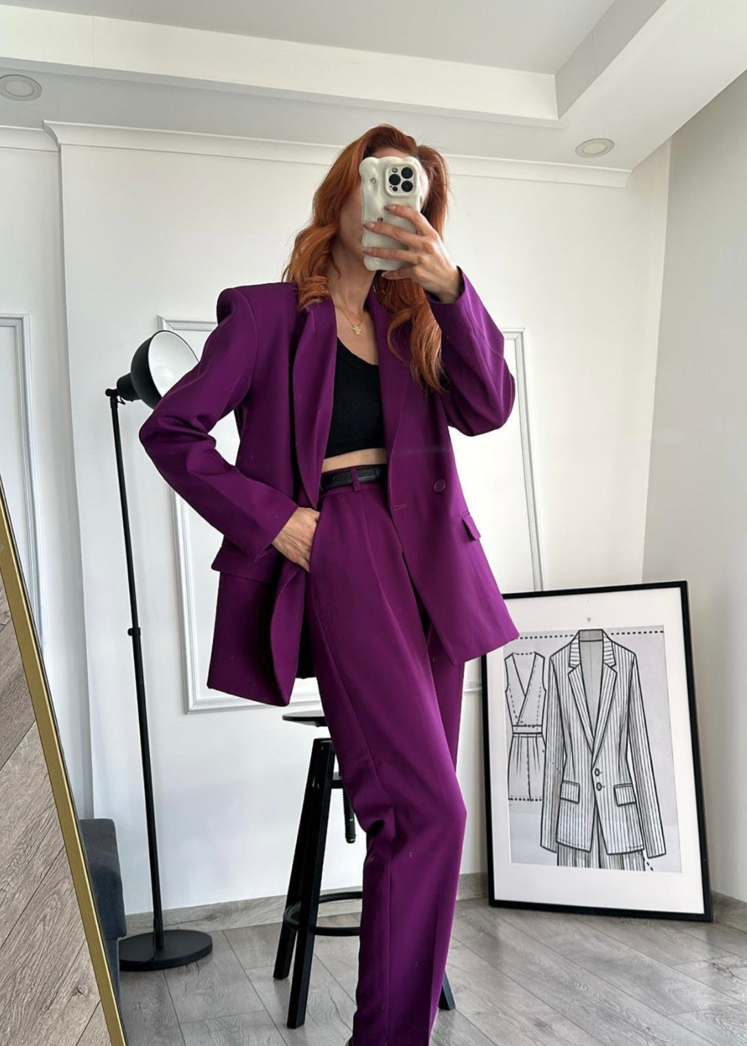 Ensemble Costume LIGNE en coton - Prune