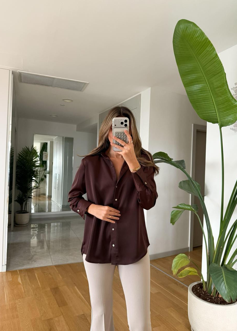 Chemise HOLDER en satin - Marron
