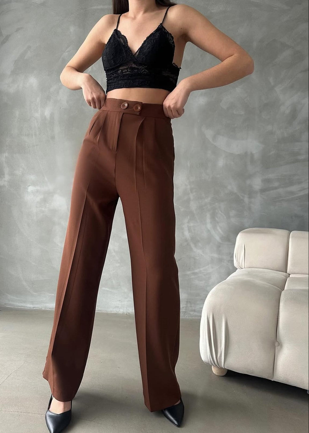 Pantalon RODEN en tissu - Marron chocolat