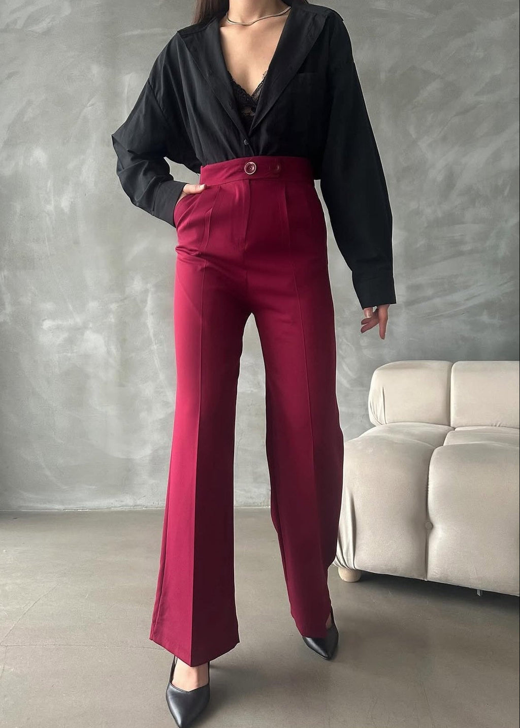 Pantalon KALLE en tissu - Bordeaux