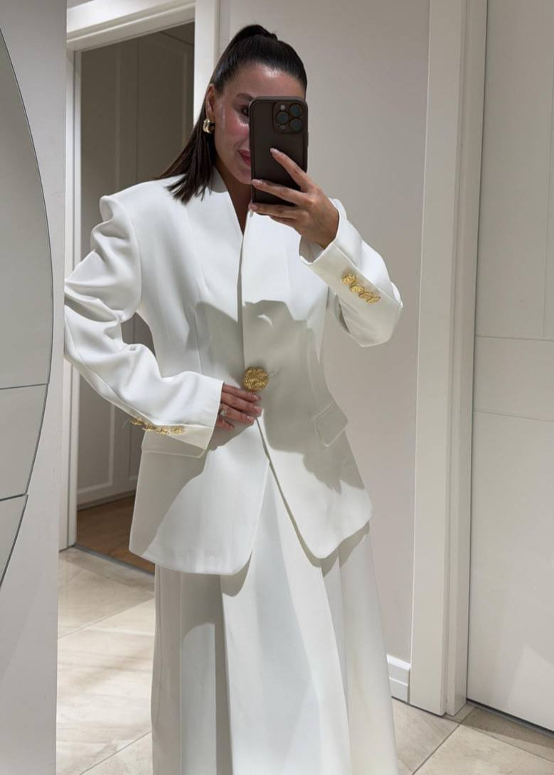 Blazer Épuré blanc avec Détails Dorés
