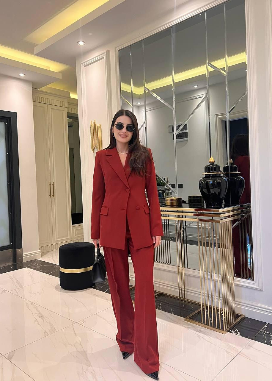 Ensemble Tailleur KAMUND en tissu - Rouge brique