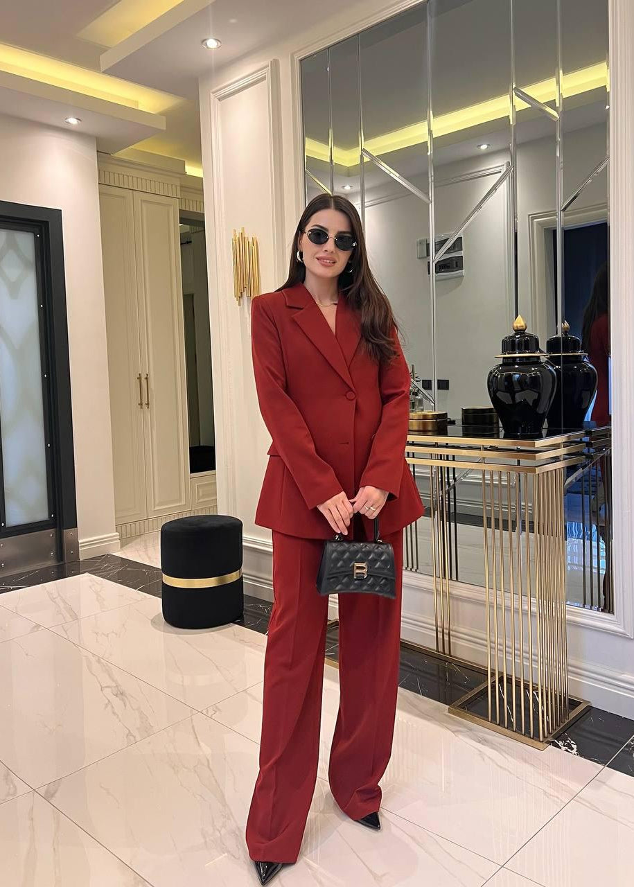 Ensemble Tailleur KAMUND en tissu - Rouge brique