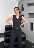 Ensemble Gilet & Pantalon Femme à Rayures – Élégance Tailleur Moderne