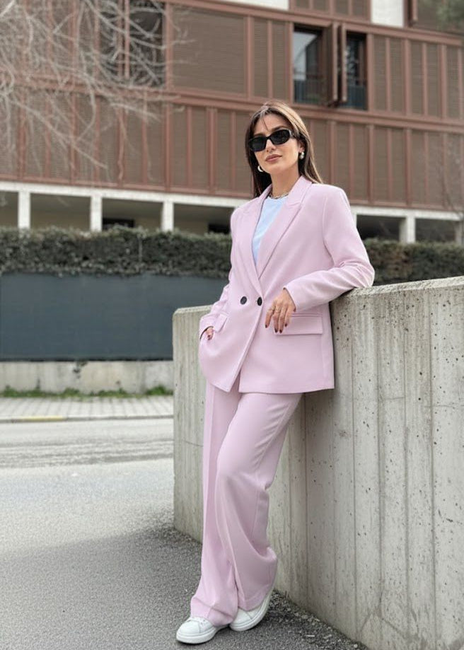 Ensemble QOLGER en laine et polyester - Mauve clair