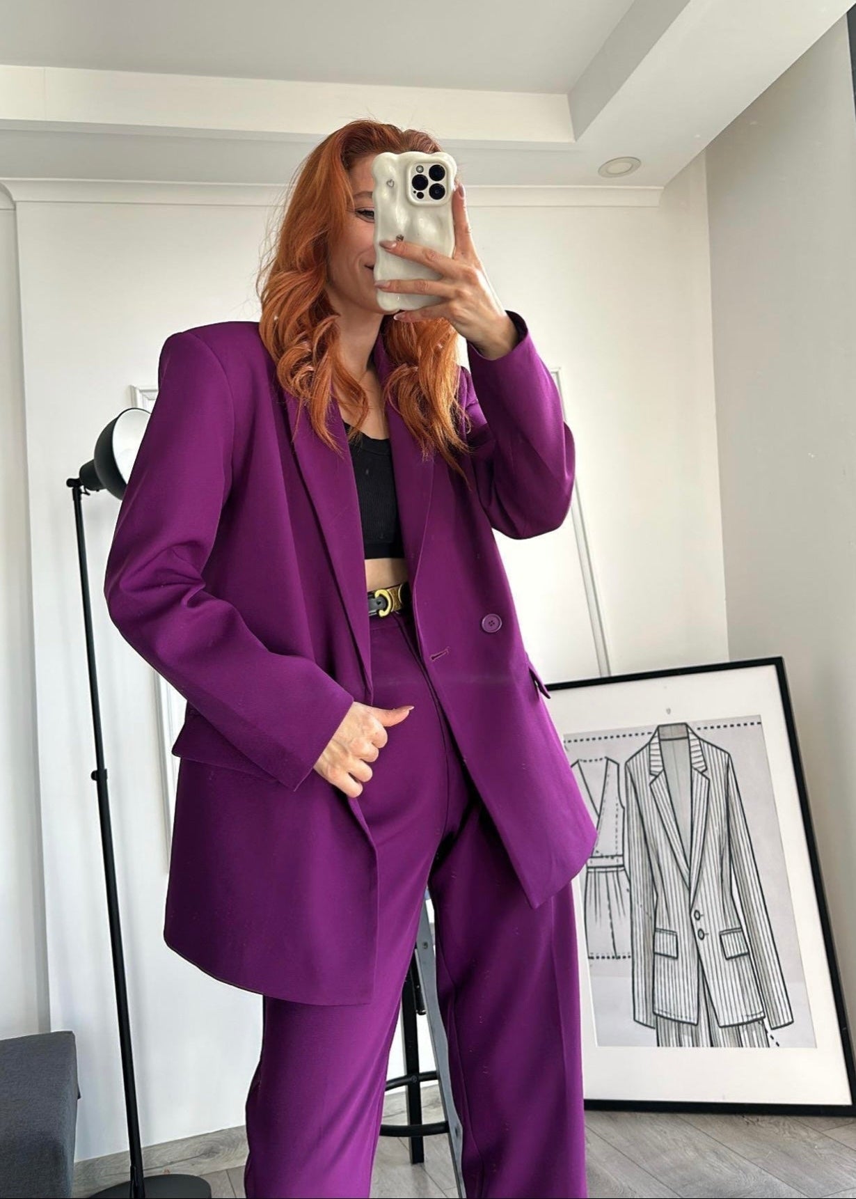 Ensemble Costume LIGNE en coton - Prune