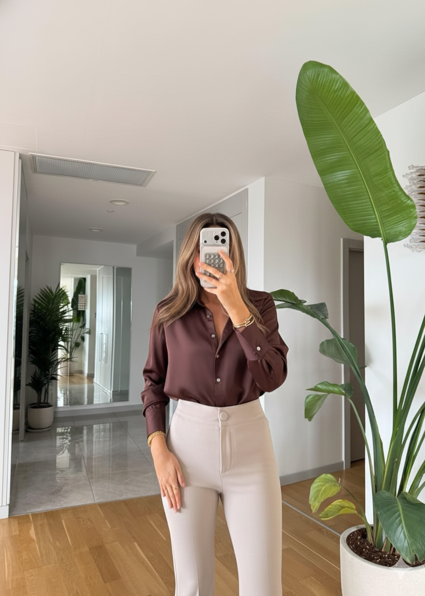 Chemisier MORM en satin - Chocolat