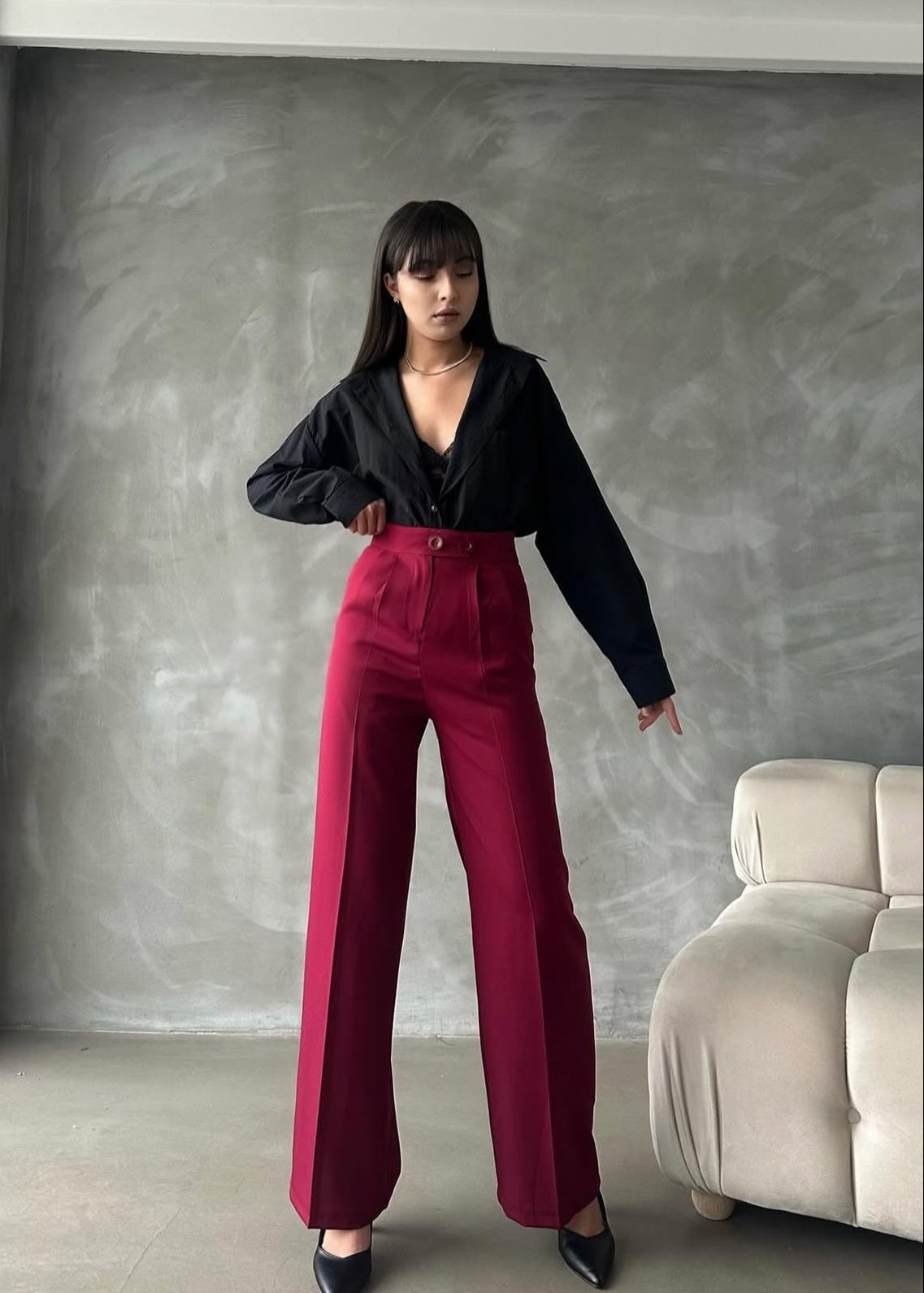 Pantalon KALLE en tissu - Bordeaux