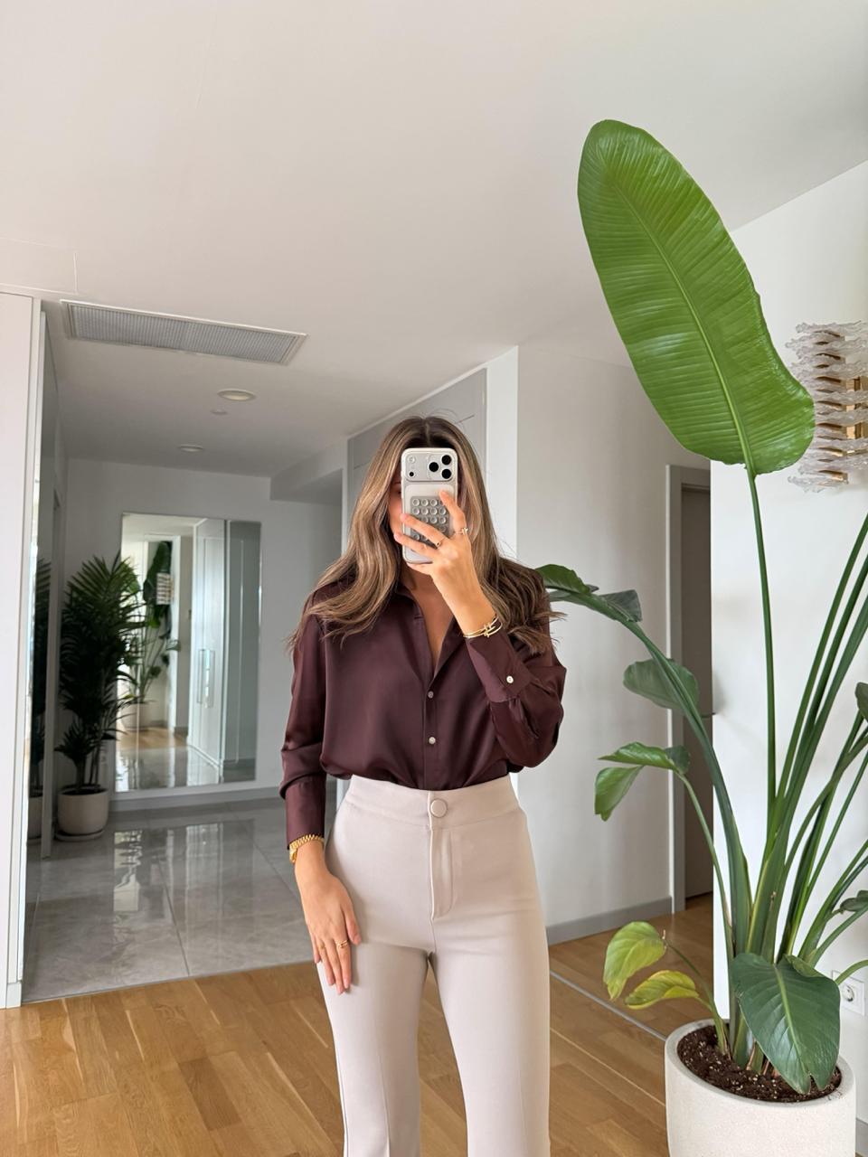 Chemise HOLDER en satin - Marron