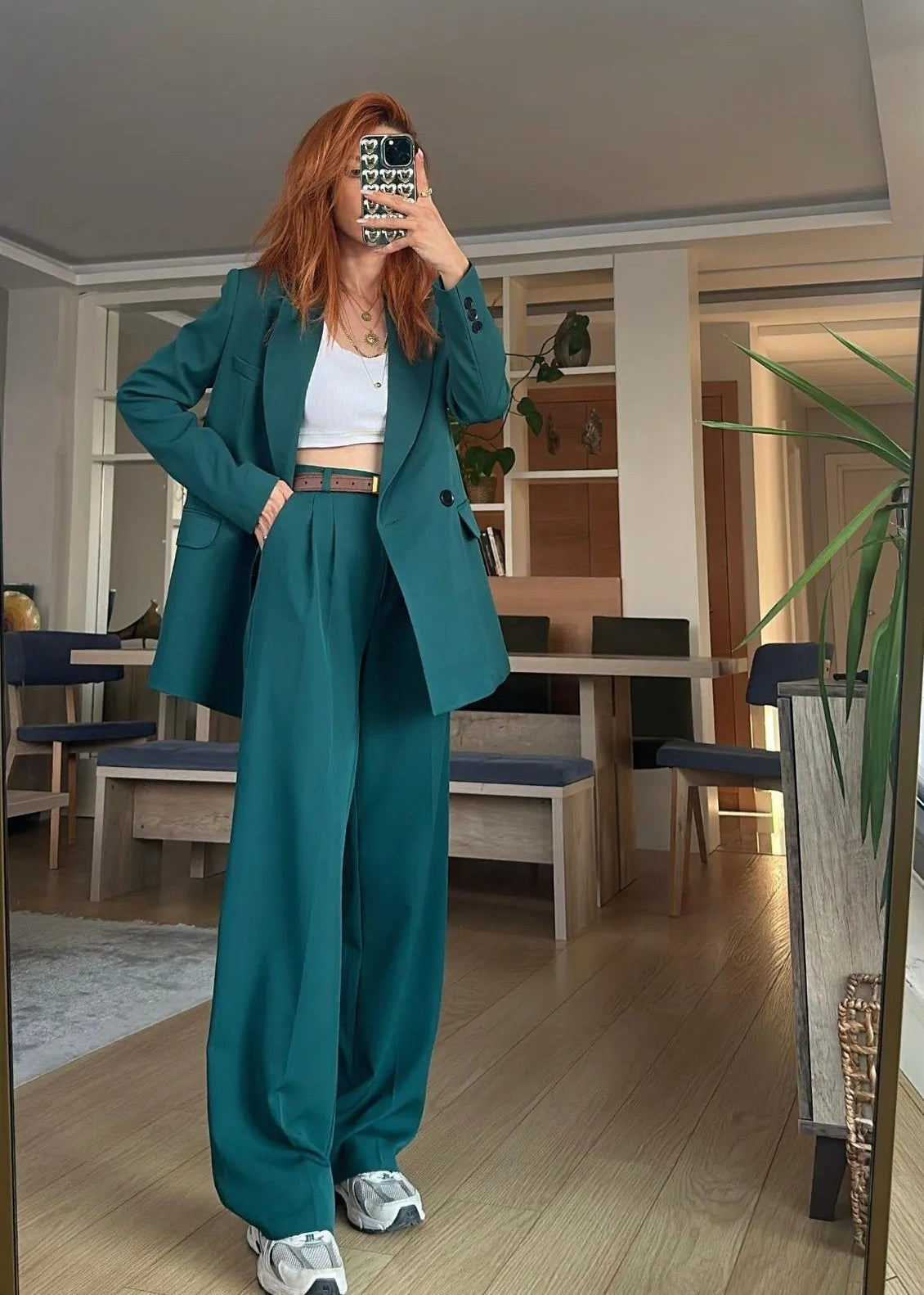 Ensemble Tailleur HOLSTEBRO en laine et polyester - Vert foncé