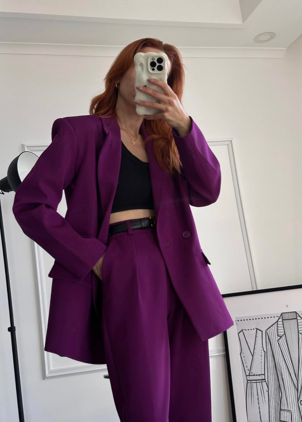 Ensemble Costume LIGNE en coton - Prune