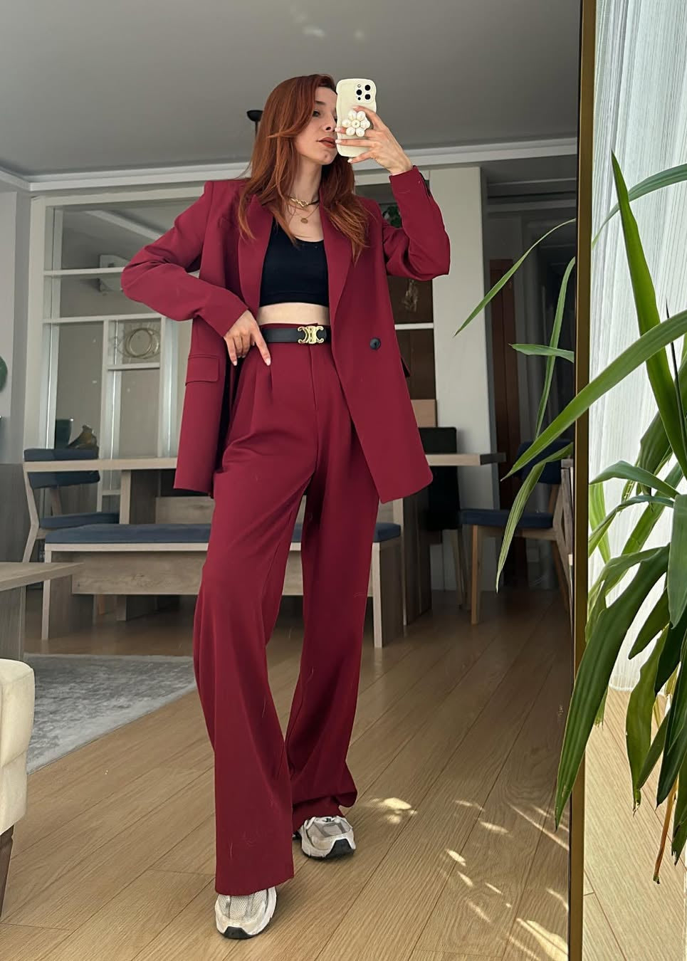 ensemble tailleur rouge brique stylé 