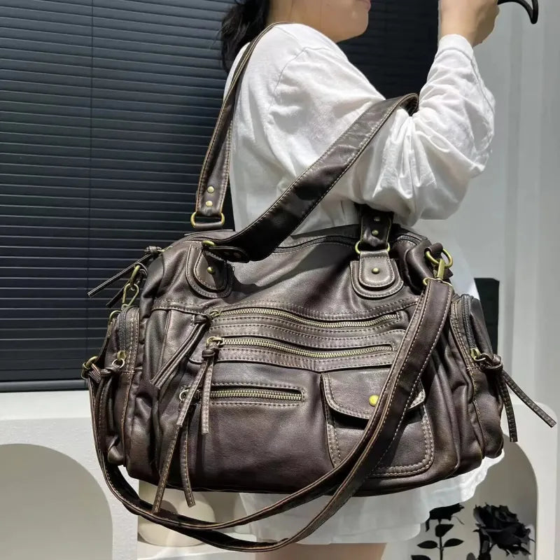 Grand sac à main bandoulière vintage de cours multipoches Zoé