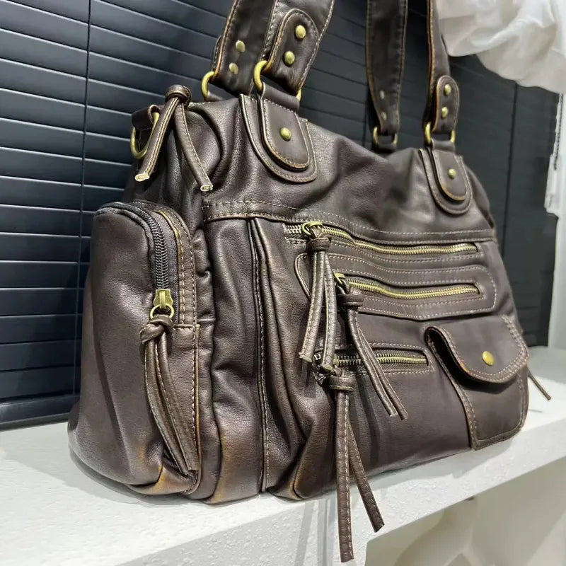 Grand sac à main bandoulière vintage de cours multipoches Zoé