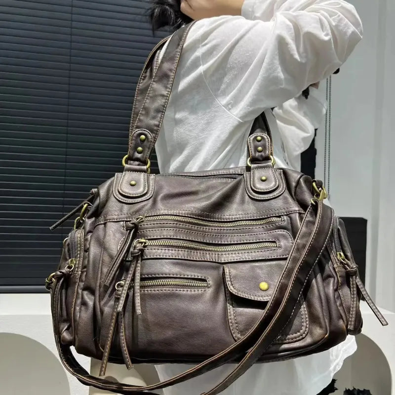 Grand sac à main bandoulière vintage de cours multipoches Zoé