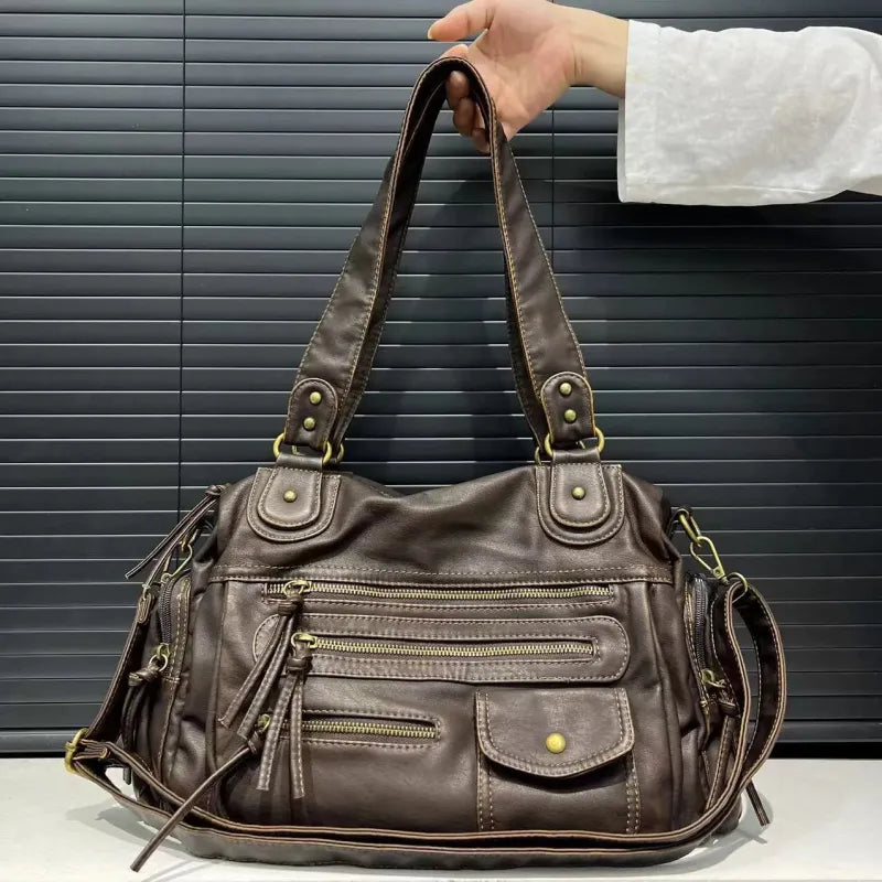 Grand sac à main bandoulière vintage de cours multipoches Zoé