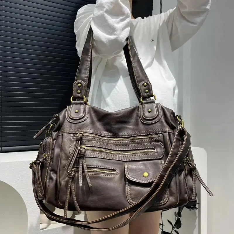 Grand sac à main bandoulière vintage de cours multipoches Zoé