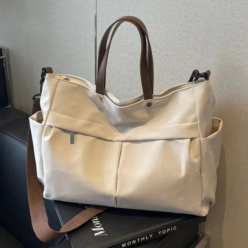 Grand sac à main cabas de cours multipoches à bandoulière en nylon Maëlys