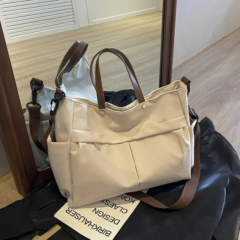 Grand sac à main cabas de cours multipoches à bandoulière en nylon Maëlys