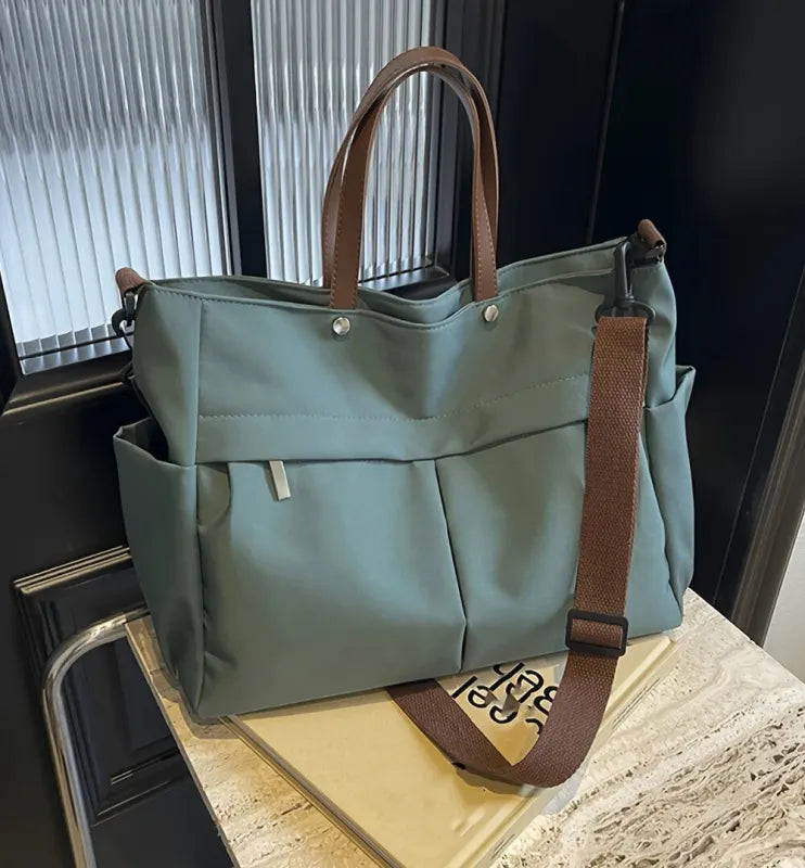 Grand sac à main cabas de cours multipoches à bandoulière en nylon Maëlys