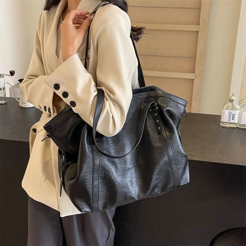 Grand sac à main cabas de cours souple avec bandoulière Alyssa