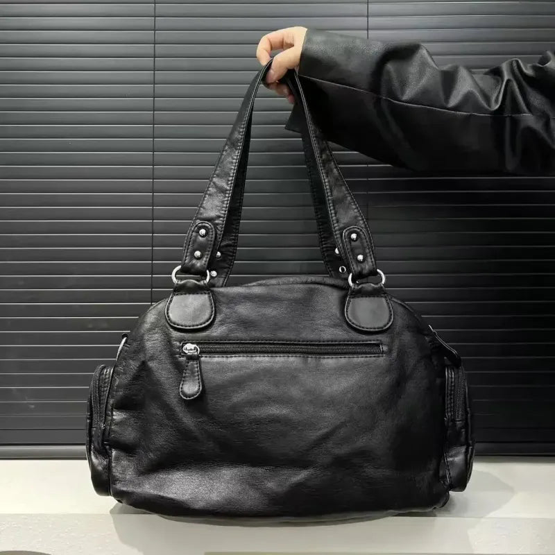 Grand sac à main de cours rétro multipoches à bandoulière Inès