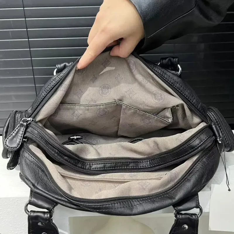 Grand sac à main de cours rétro multipoches à bandoulière Inès