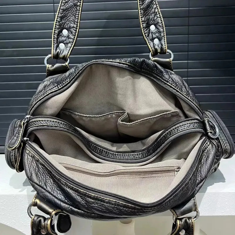 Grand sac à main de cours rétro multipoches à bandoulière Romy