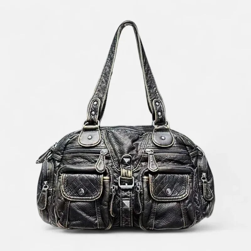 Grand sac à main de cours rétro multipoches à bandoulière Romy