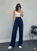 pantalon palazzo taille haute bleu foncé