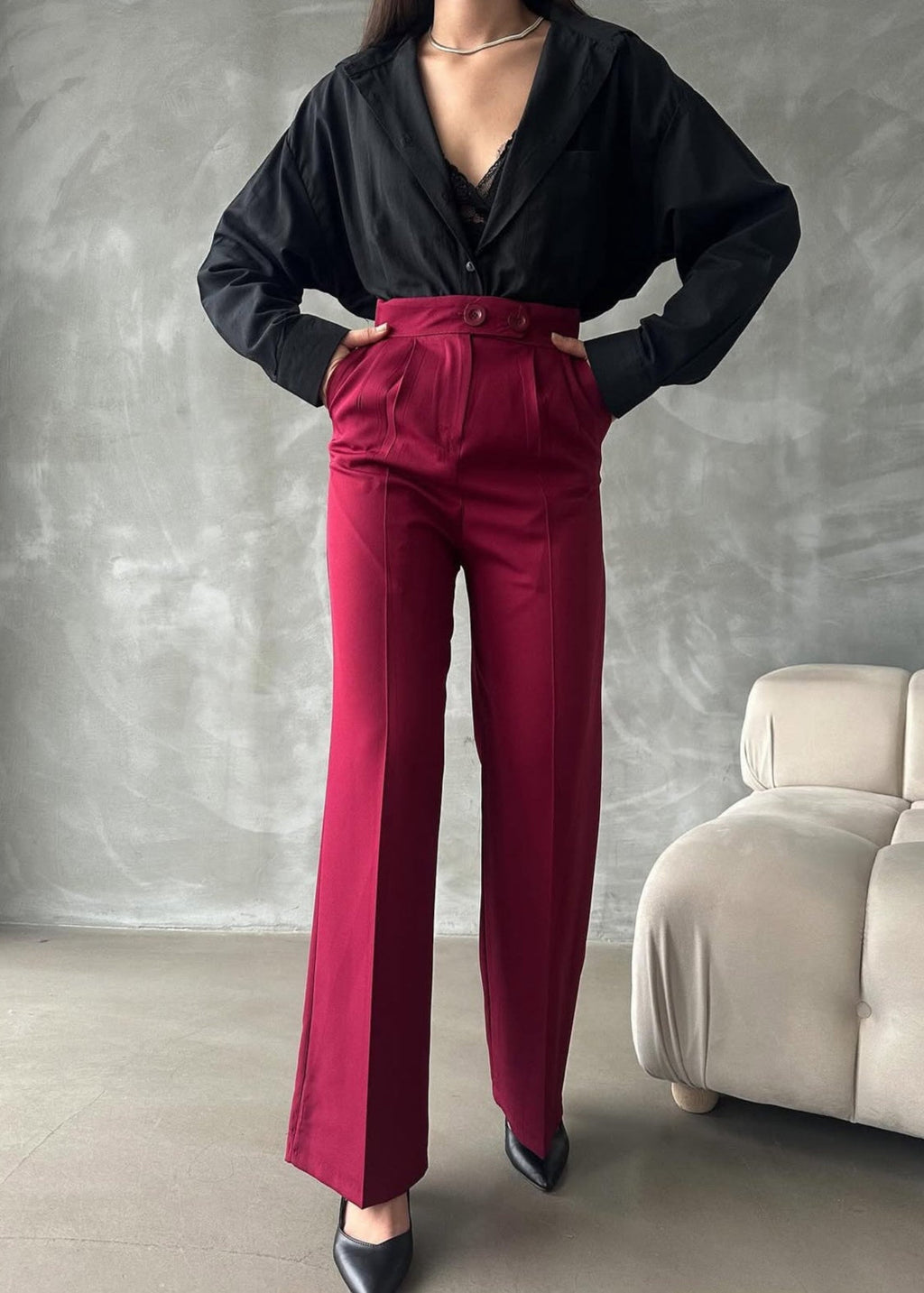 Pantalon KALLE en tissu - Bordeaux