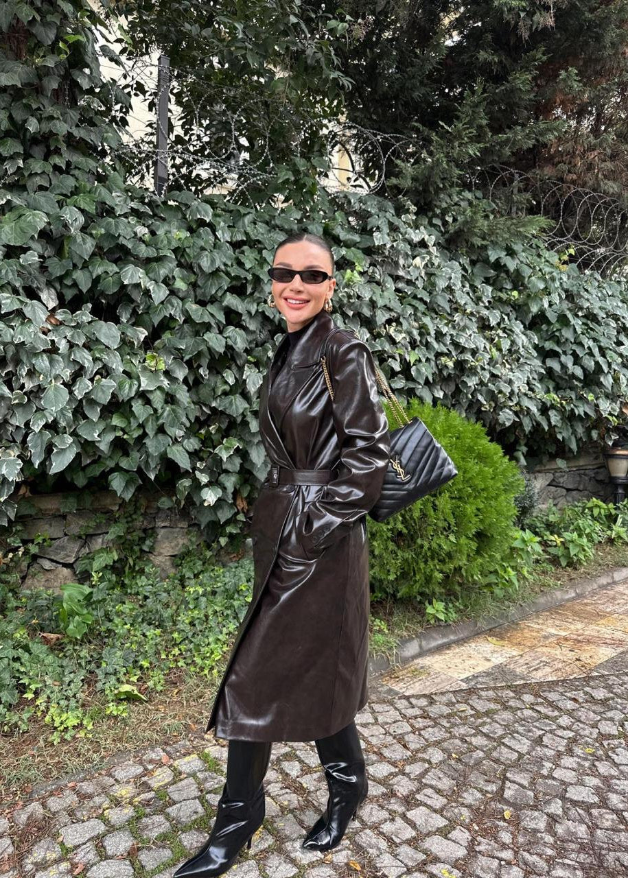 Manteau KNGMAR en similicuir - Marron foncé