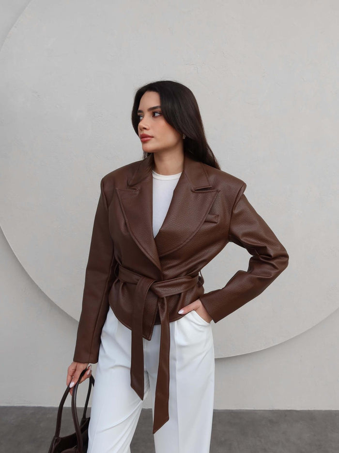 Manteau PORM en similicuir - Marron